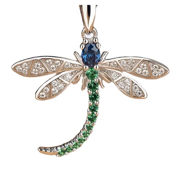 Dragonfly Insect Blue Green and CZ Silver Fashion Pendant Necklace NWOT - Picture 13 of 13